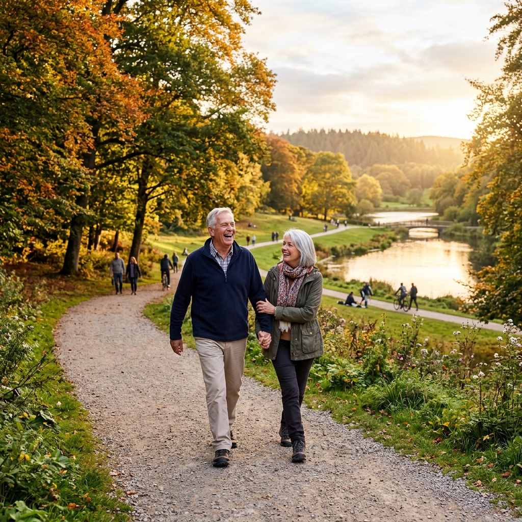 Happy senior couple enjoying retirement in a park